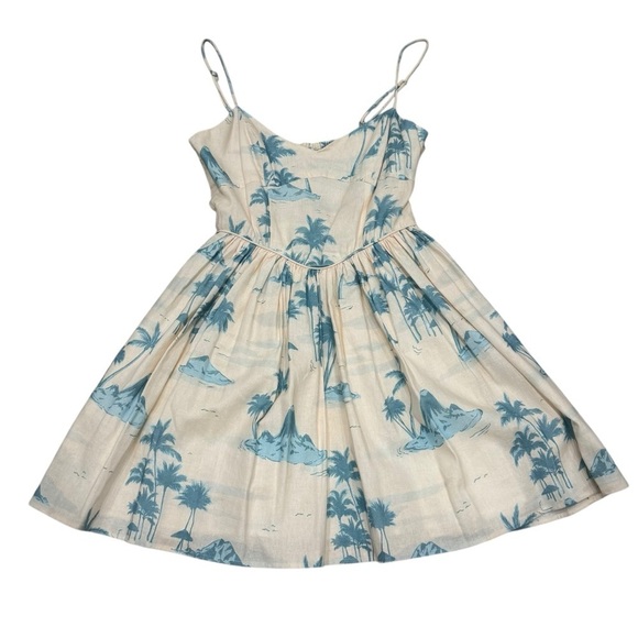 Gianni Bini x DANNIJO Kona Linen Palm Print Mini Dress Light Blue Ivory NWT - Picture 14 of 16